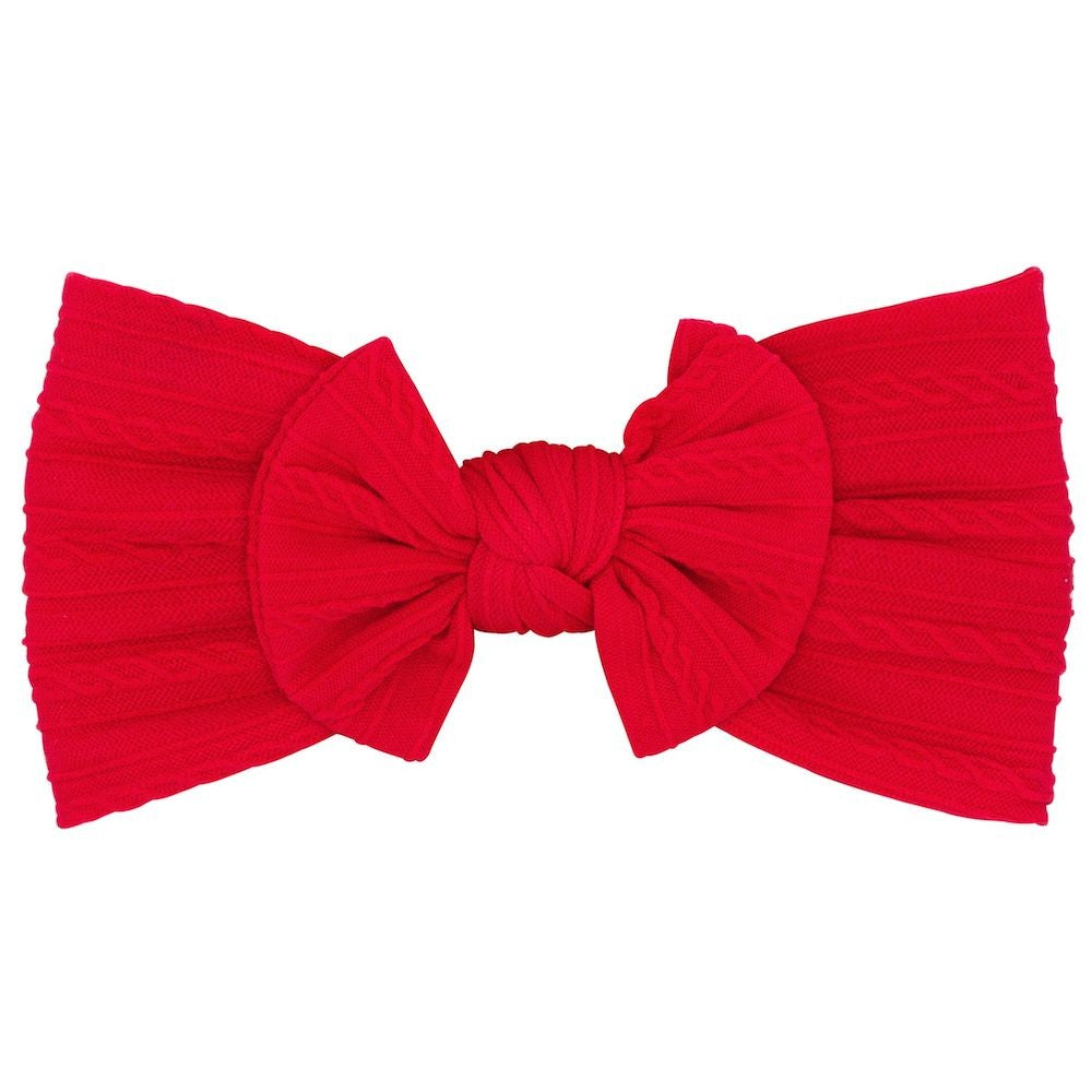 Wee Ones Girls Nylon Bow Headband - Cable Knit - Red