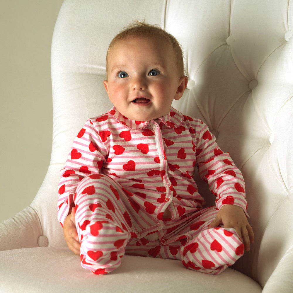 Rachel Riley London Infant Girls Stripe Heart Valentines Babygro Footie