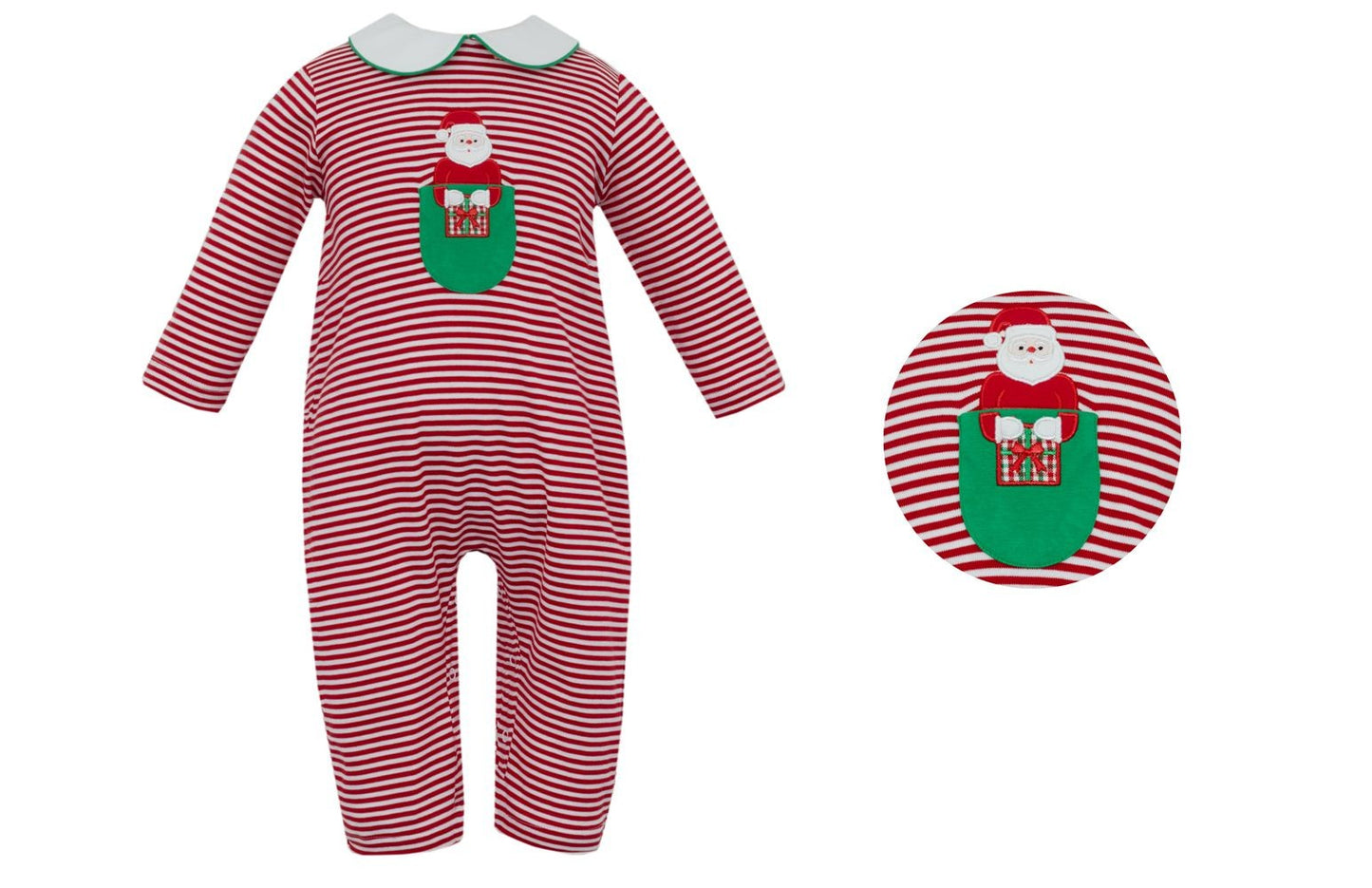 Claire & Charlie Baby Boys Red Stripe Knit Romper - Santa Pocket