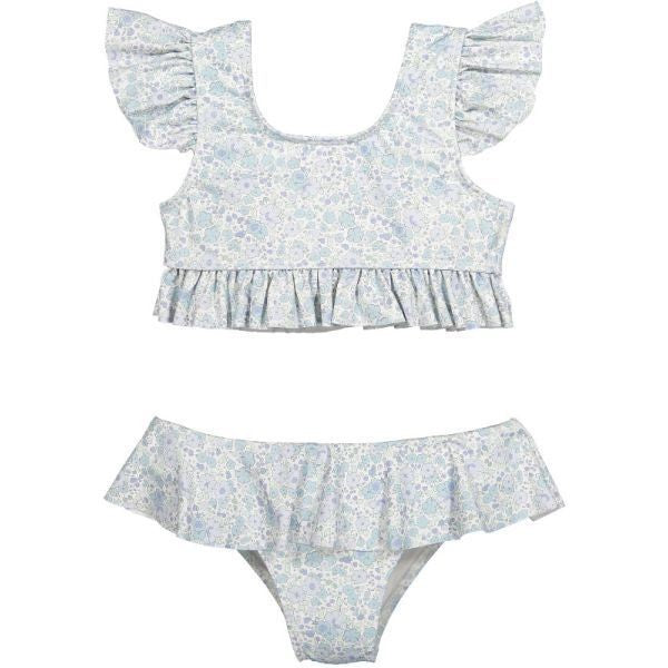 Sal & Pimenta Girls Blue Ditsy Floral Swimsuit - Skirted Bikini