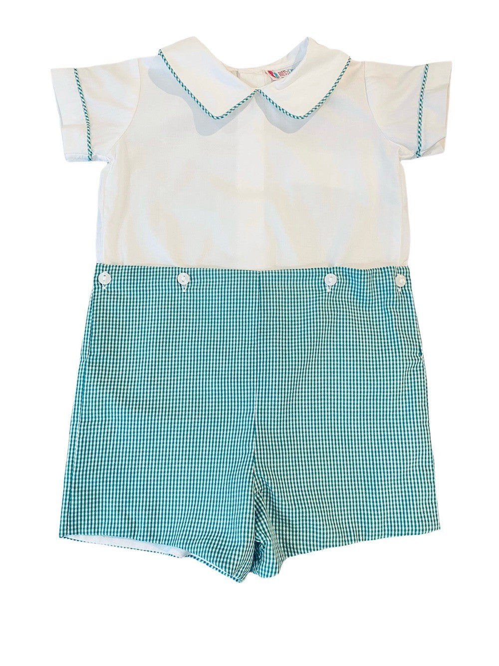 The Best Dressed Child Boys White / Green Gingham Button On Shorts Outfit by Best Dressed Child