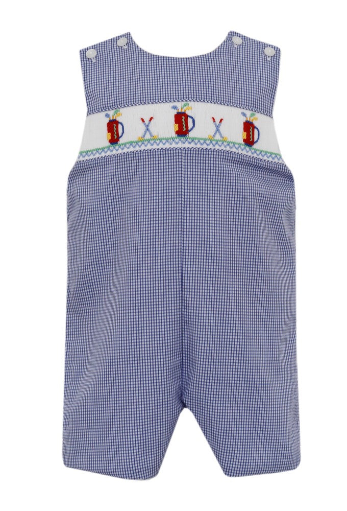 Petit Bebe Boys Navy Blue Check Smocked Golf Jon Jon by Petit Bebe
