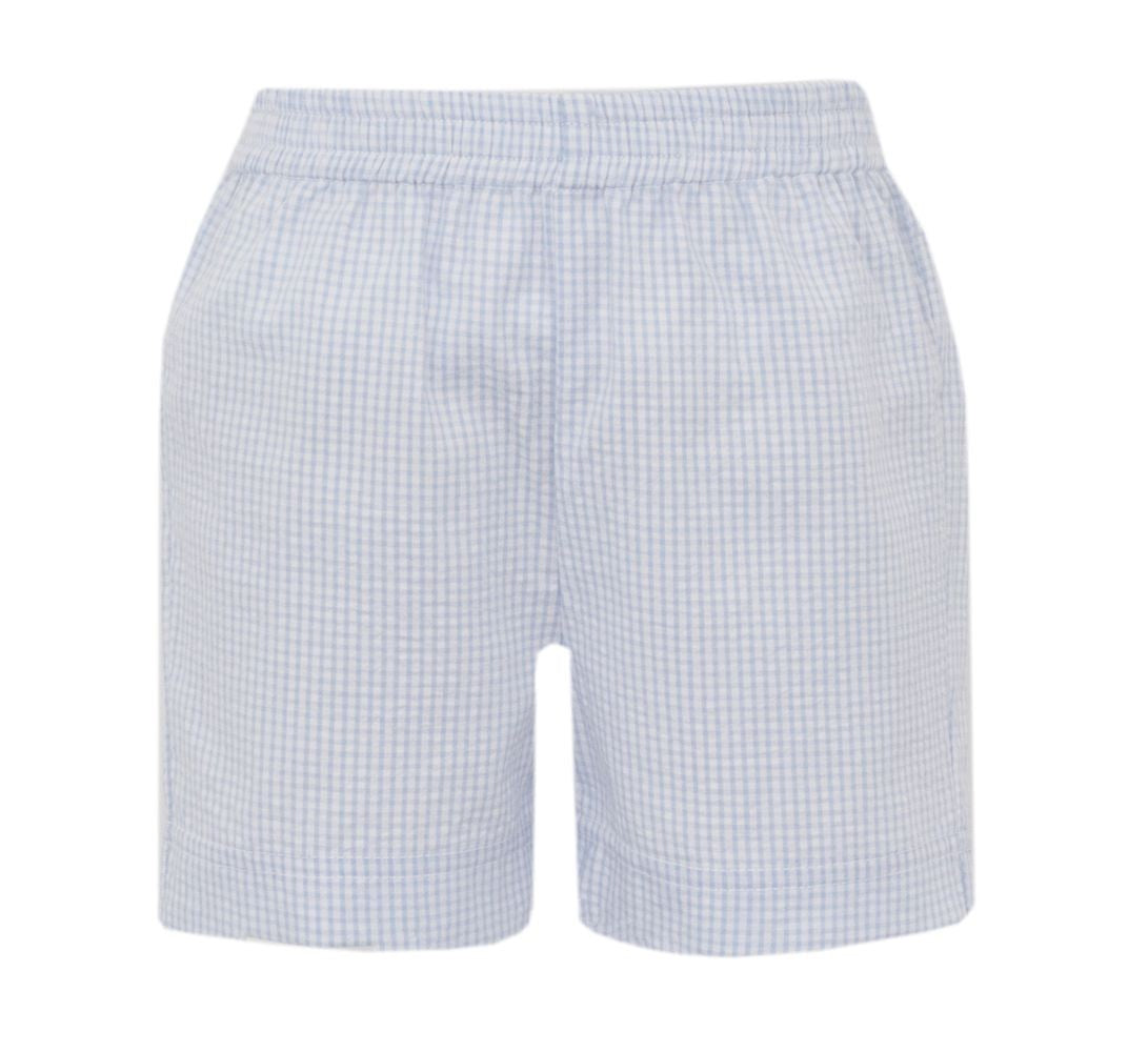 Claire & Charlie Boys Pull On Shorts - Blue Gingham Seersucker