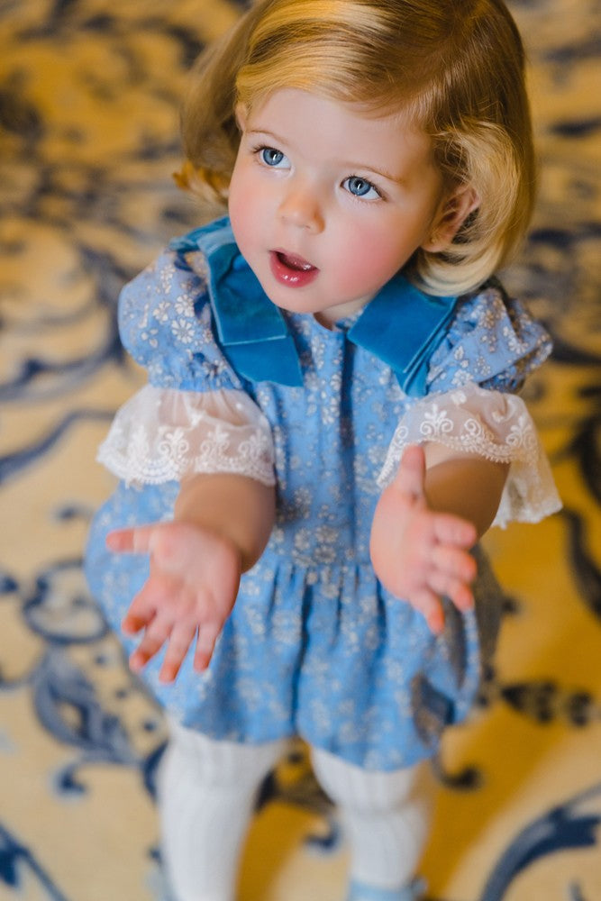Sal & Pimenta Girls Bubble - Icy Blue Liberty Flowers - Bows on Shoulders