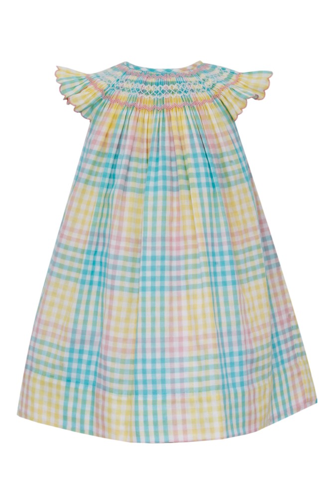 Anavini Couture Girls Pastel Plaid Smocked Dress - Angel Wing Bishop