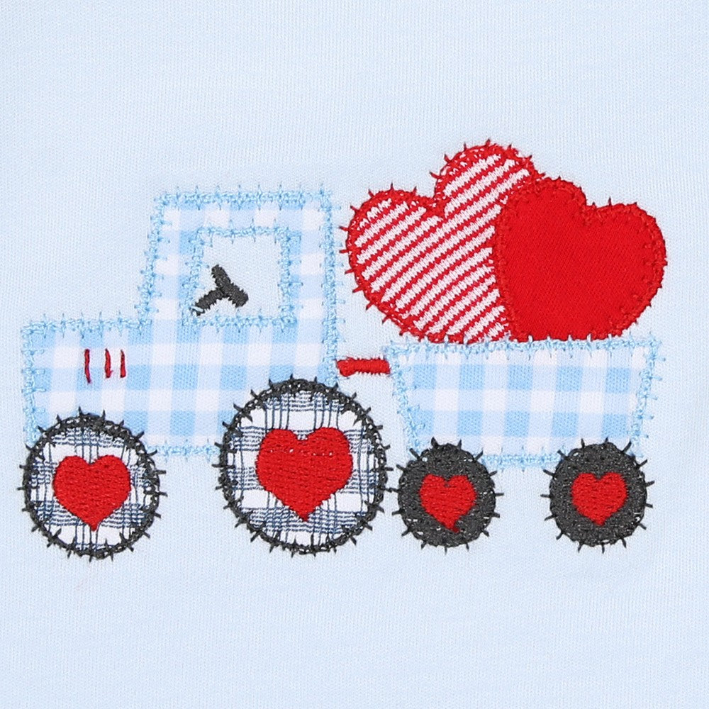 Magnolia Baby Boys Blue Tractor Full of Love Applique Playsuit