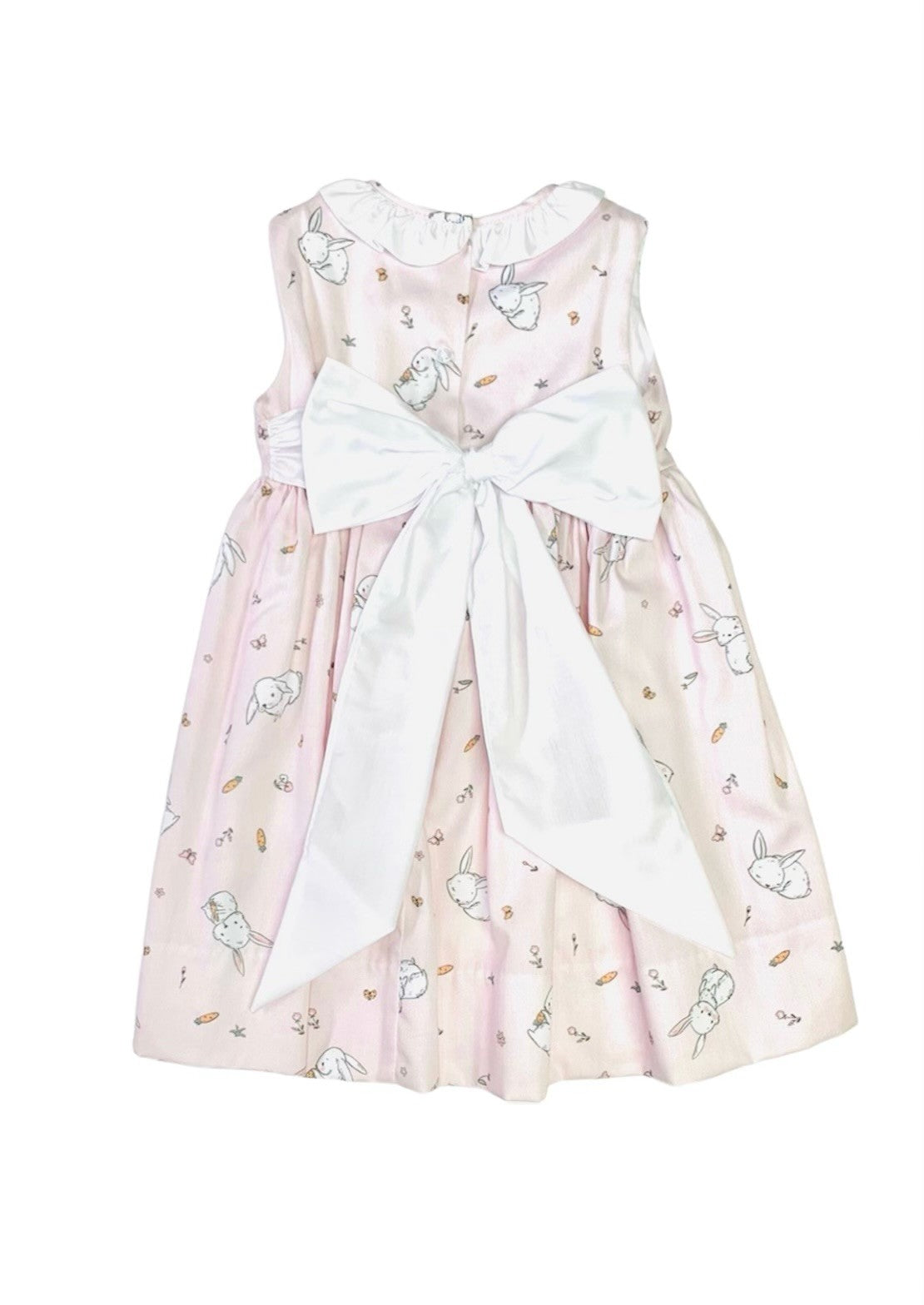 The Best Dressed Child Girls Sleeveless Dress - White Sash - Pink Easter Bunny Print by Best Dressed Child