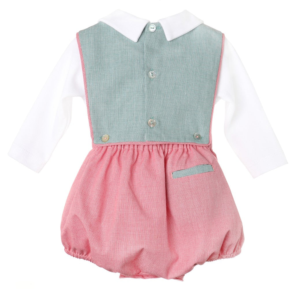 Sophie & Lucas Baby Boys Green / Red Checks Bubble with Shirt