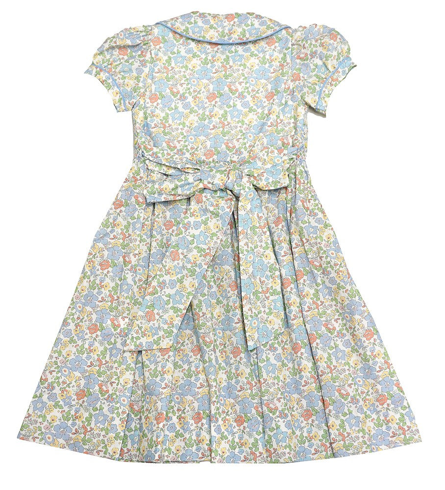 Anavini Couture Girls Blue Liberty Floral Smocked Button Front Dress by Anavini