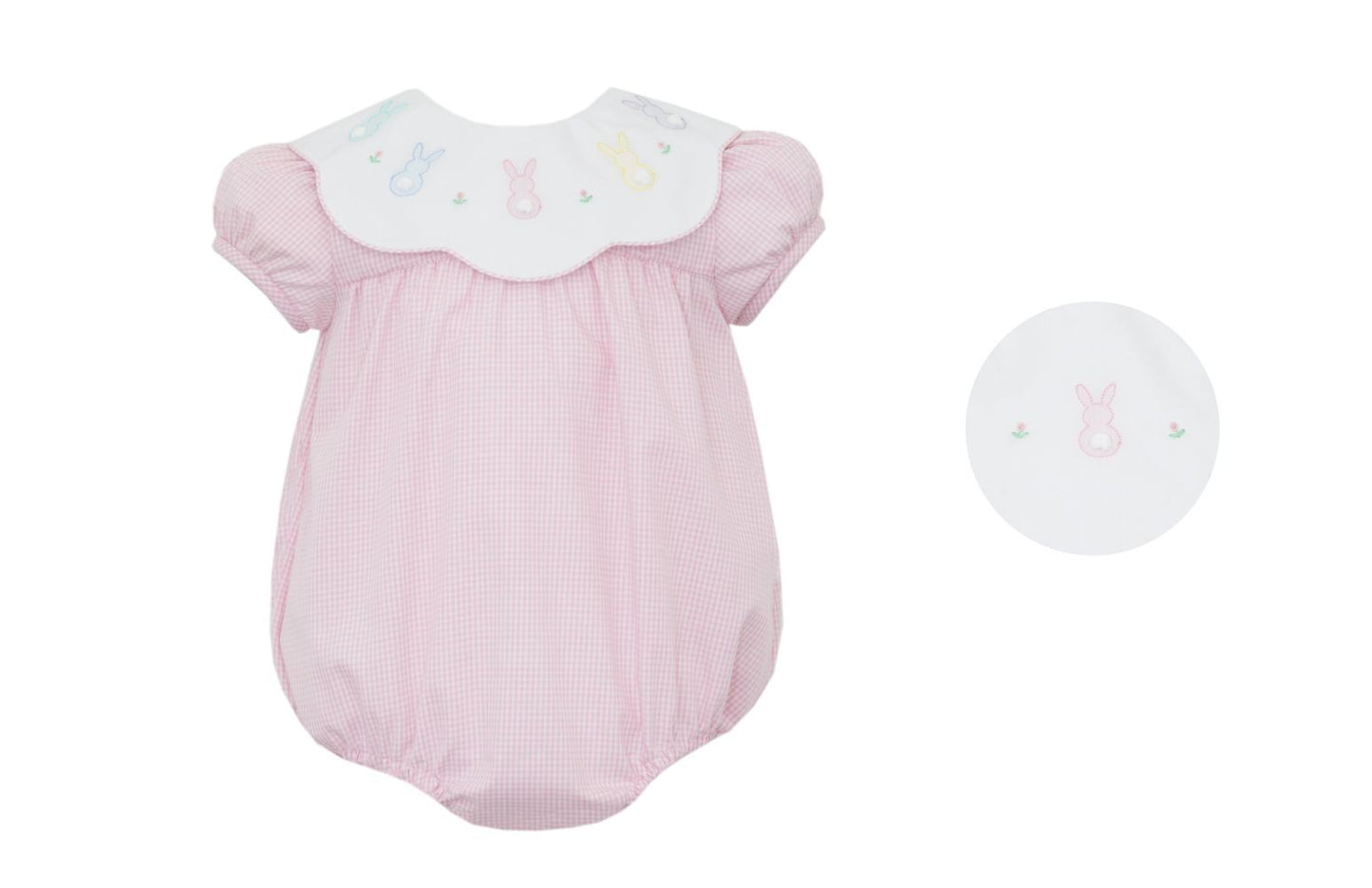 Anavini Baby Girls Pink Gingham Bubble - Shadow Stitch Bunnies Collar by Anavini