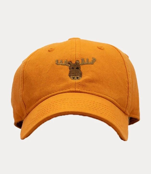 Harding Lane Kids Needlepoint Baseball Hat - Moose on Orange