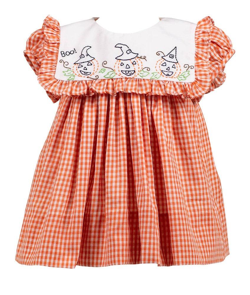 Proper Peony Girls Orange Halloween Jack O'Lantern Dress