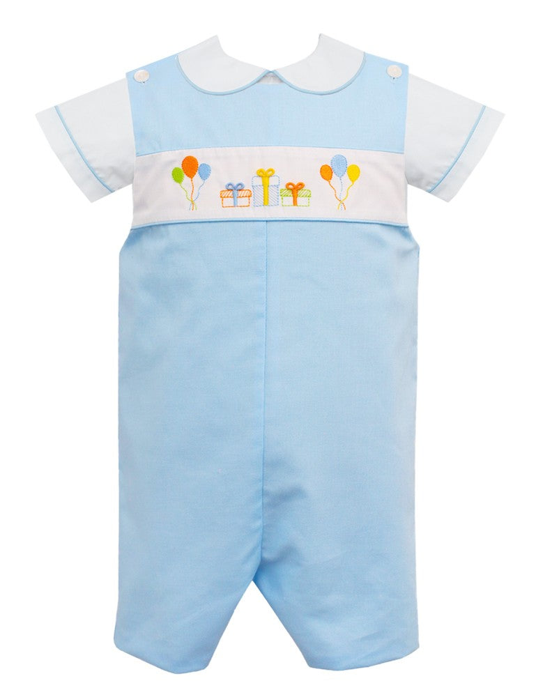 Anavini Baby Boys Light Blue Embroidered Birthday Party Shortall with Shirt