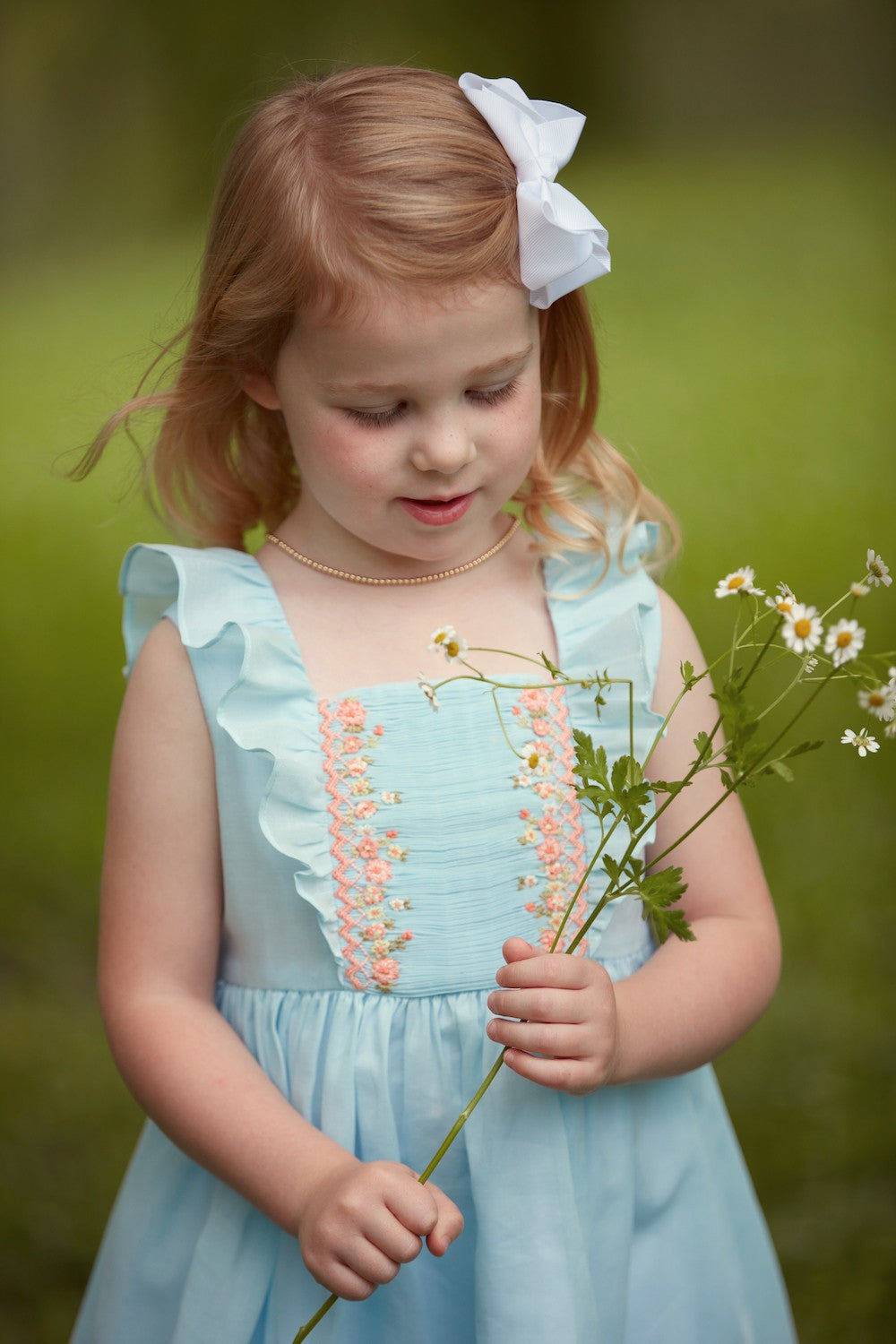 Luli & Me Girls Square Neck Smocked Ruffles Dress - Blue