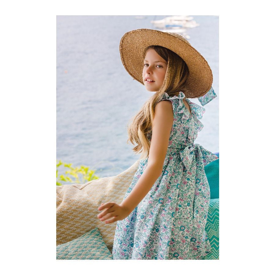 Sal & Pimenta Girls Dress - Aqua Betsy Liberty Floral with V-Back