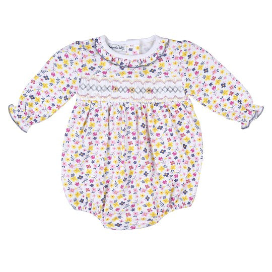 Magnolia Baby Girls Kylie's Classics Pink Floral Smocked Bubble