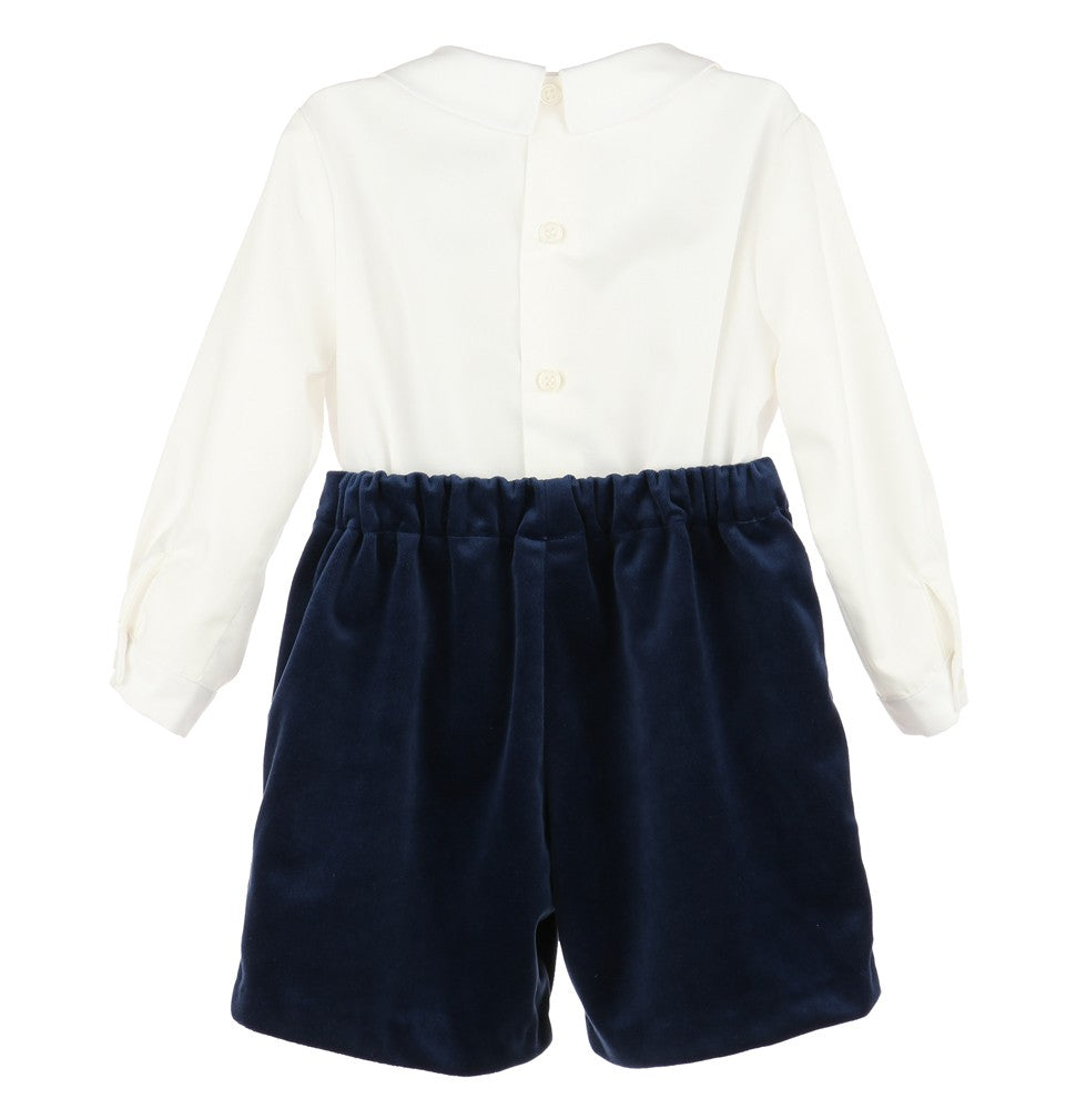Luli & Me Boys Dressy Shorts & Shirt Set - Velvet - Navy Blue