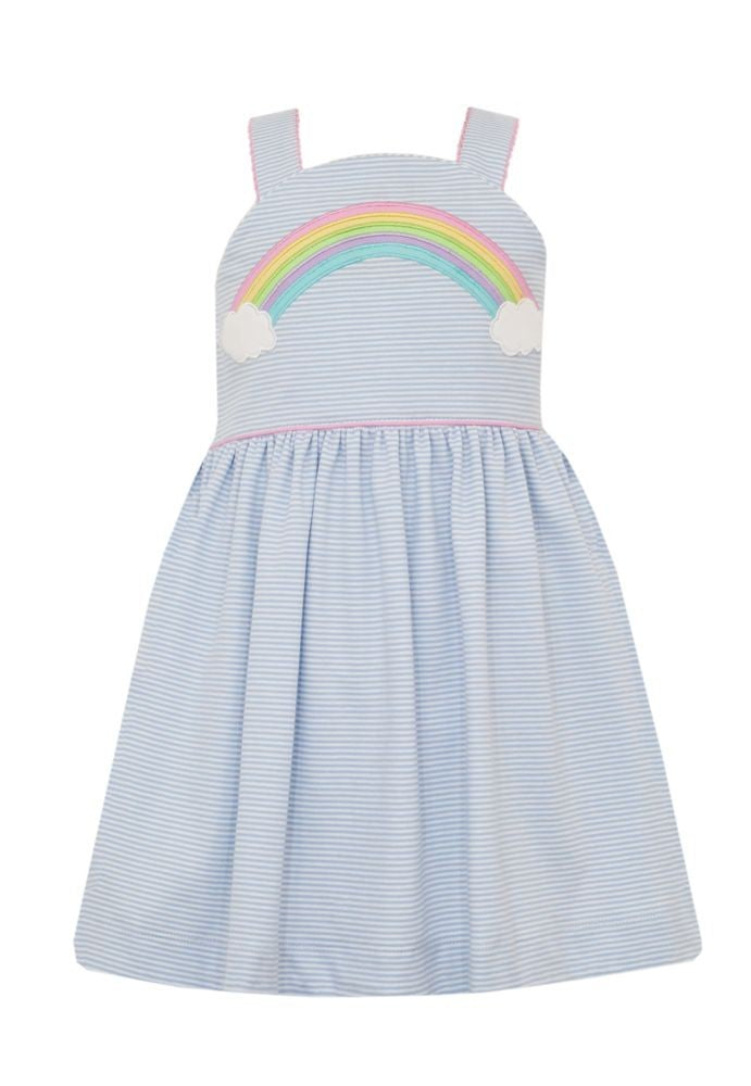 Claire & Charlie Girls Blue Striped Knit Rainbow Dress