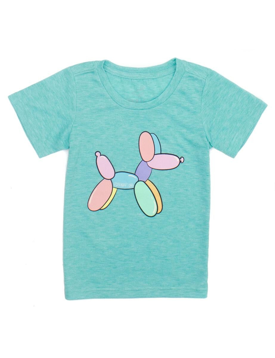 Properly Tied Girls Portland Tee Shirt - Balloon Dog on Aqua Green by Properly Tied