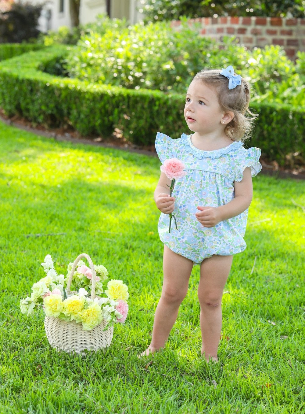 Trotter Street Kids Baby Girls Blue Blooming Floral Ruffle Bubble