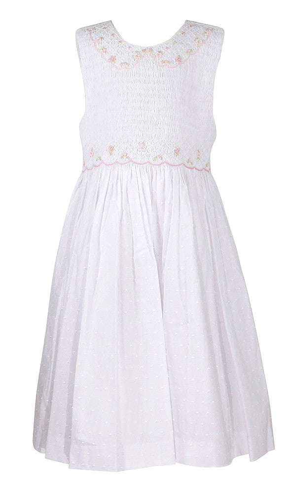 Luli & Me Girls Swiss Dot Smocked Sleeveless Dress - White