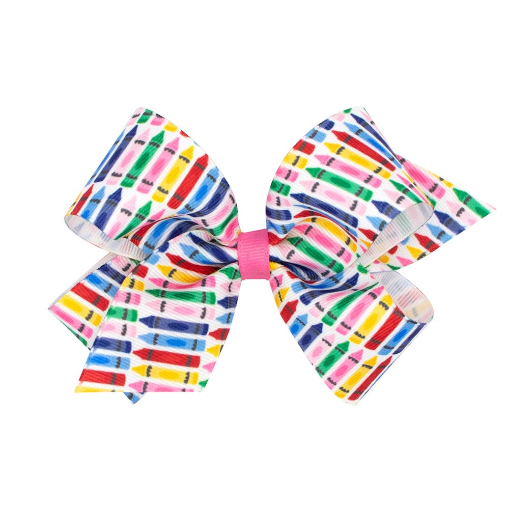 Wee Ones Girls Hair Bow - Back to School - Colorful Crayons Print