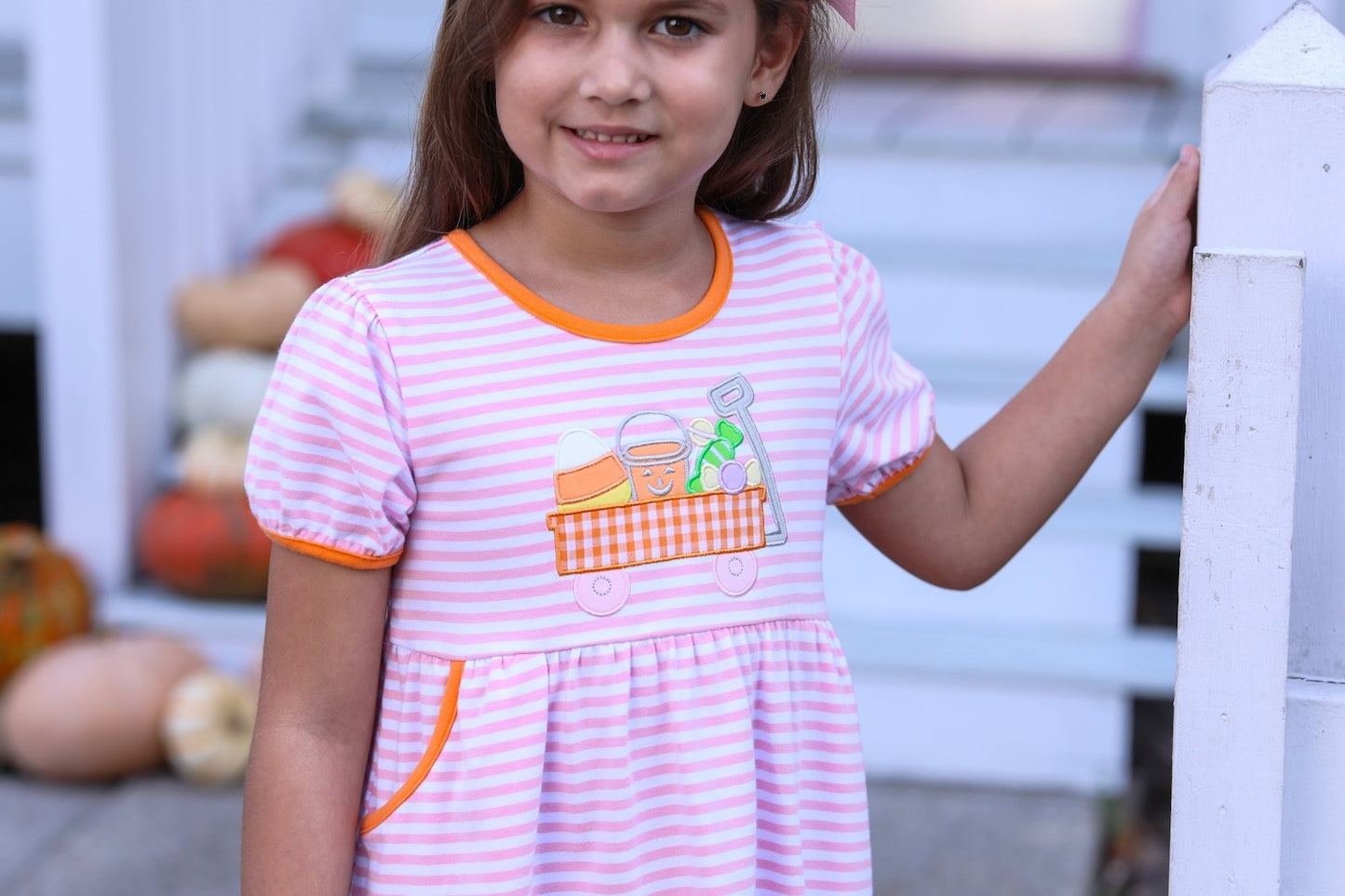 Trotter Street Kids Girls Dress - Pink Halloween Wagon