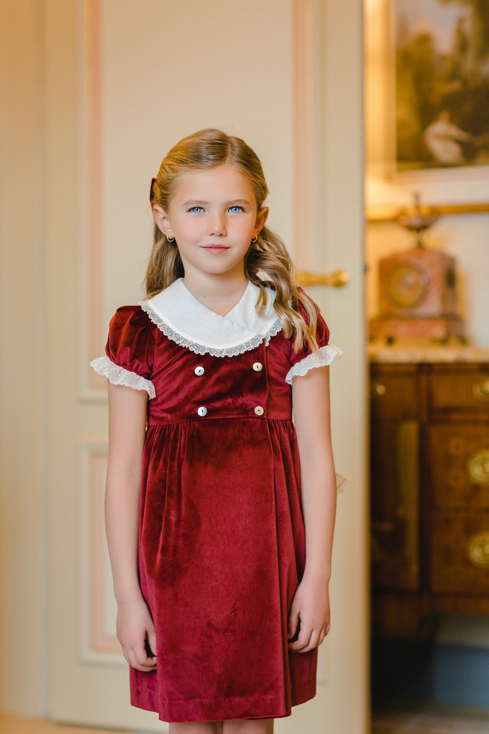 Sal & Pimenta Girls Holiday Dress - Velvet - Burgundy