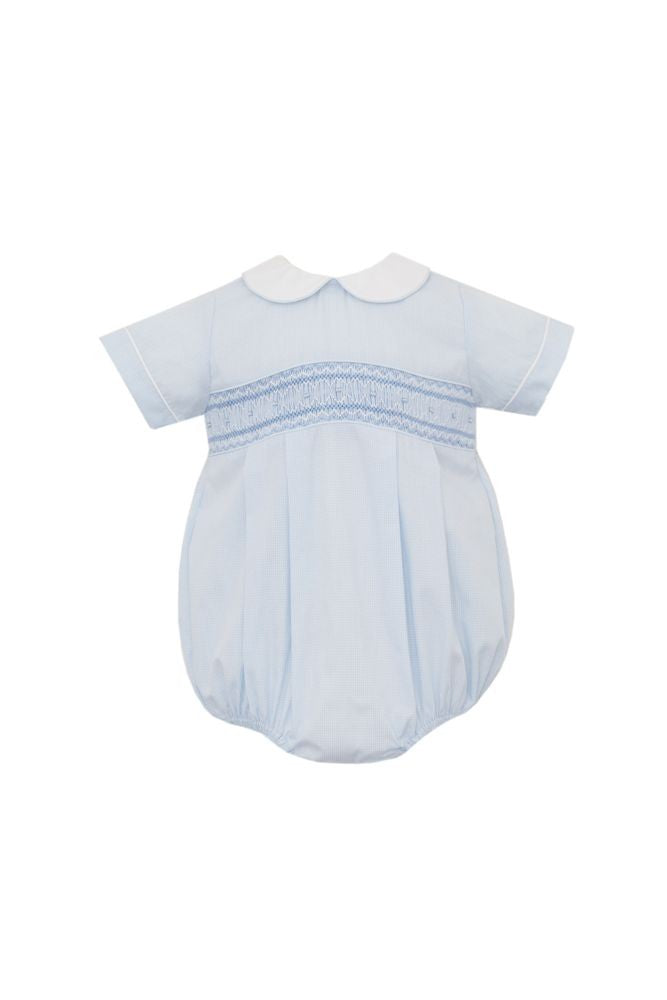 Anavini Baby Boys Light Blue Smocked Bubble with Collar