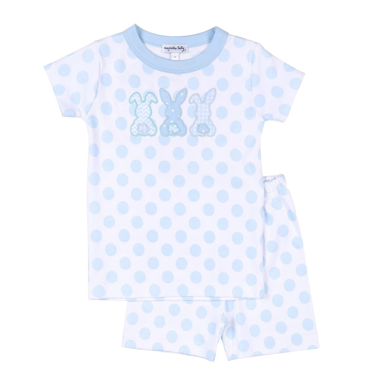 Magnolia Baby Bunny Trio Applique Short Pajamas - Blue Dots by Magnolia Baby