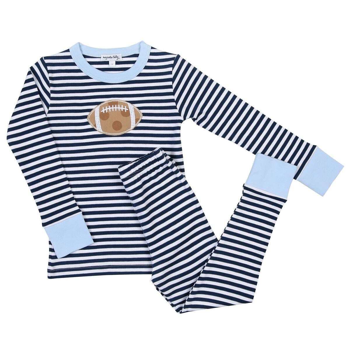Magnolia Baby Little Boys Navy Blue Football Stripes Long Pajamas