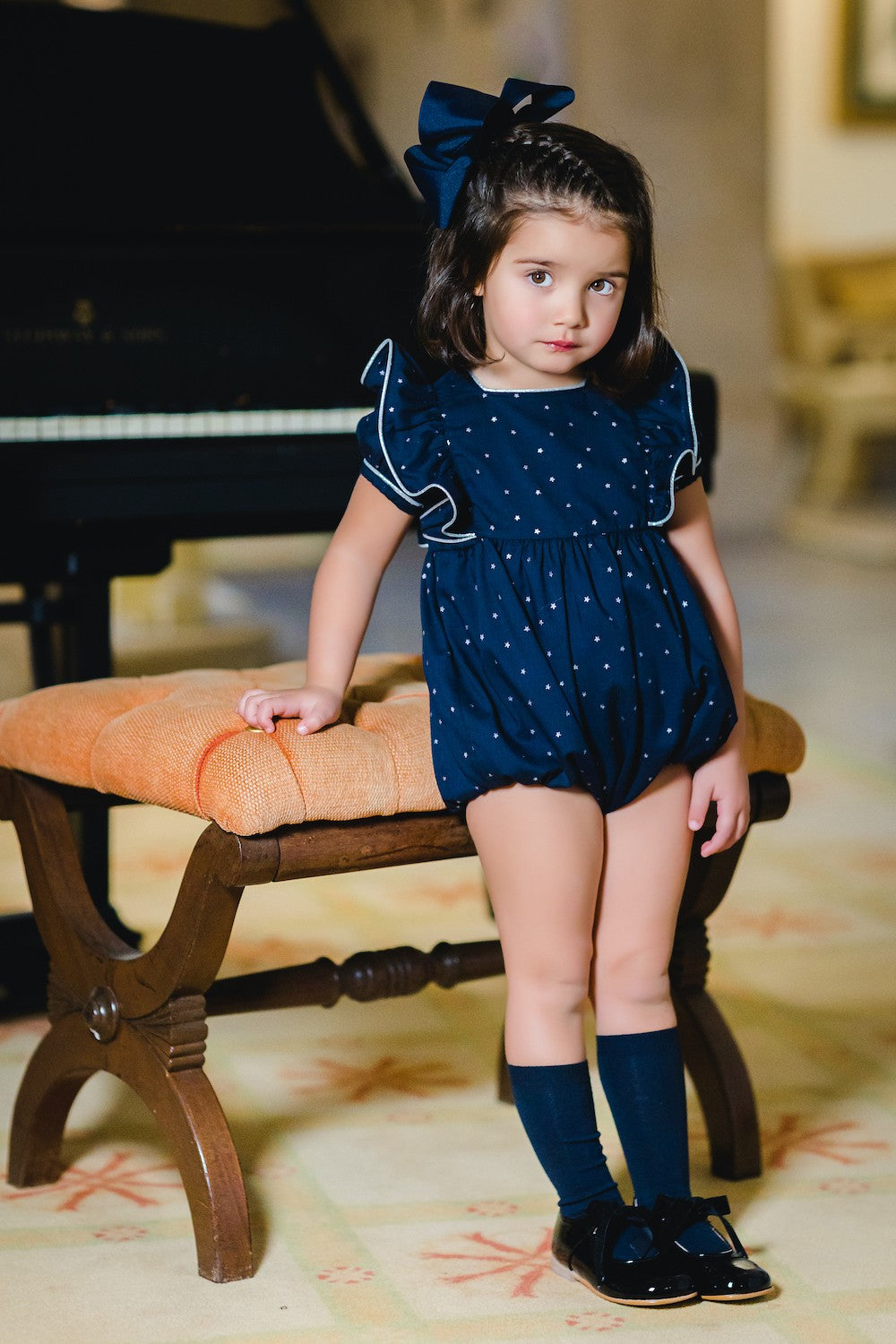 Sal & Pimenta Girls Dressy Frilled Bubble - Silver Sparkle Midnight Blue Sky