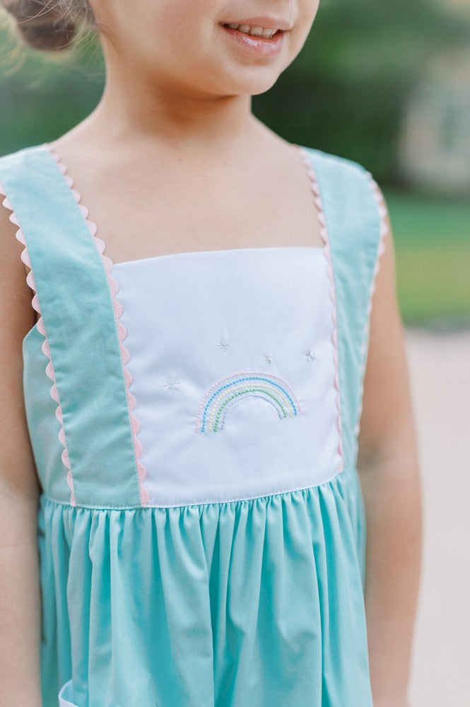 Proper Peony Girls Pocket Dress - Mariana Mint Rainbow