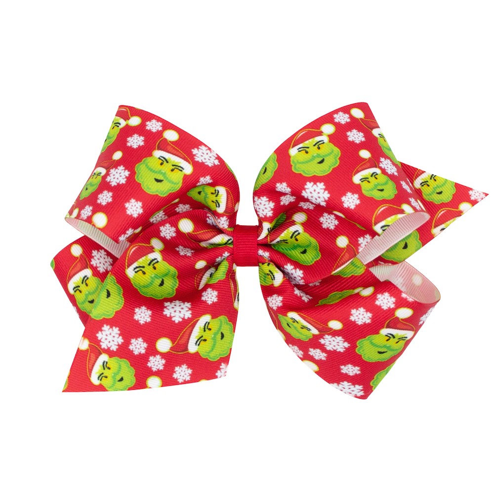 Wee Ones Girls Hair Bow on Clip - Red with Green Christmas Grinch