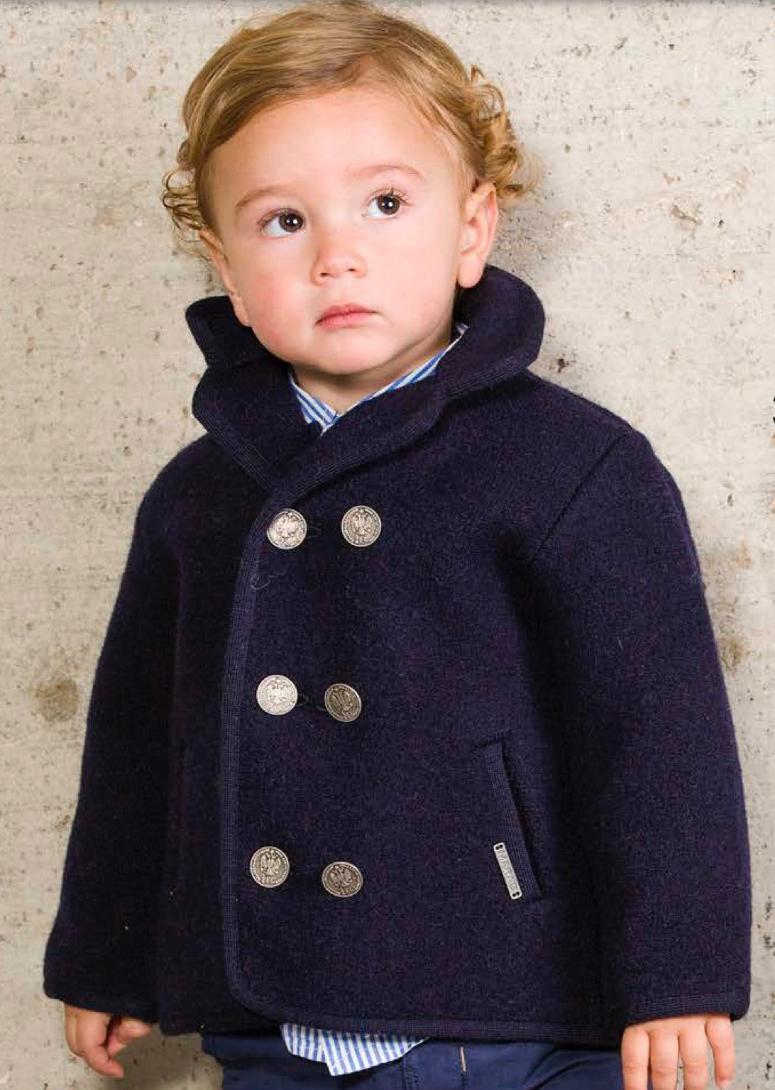 Marae Boys Dress Coat - Double Breasted Pea Coat - Marino Navy Blue