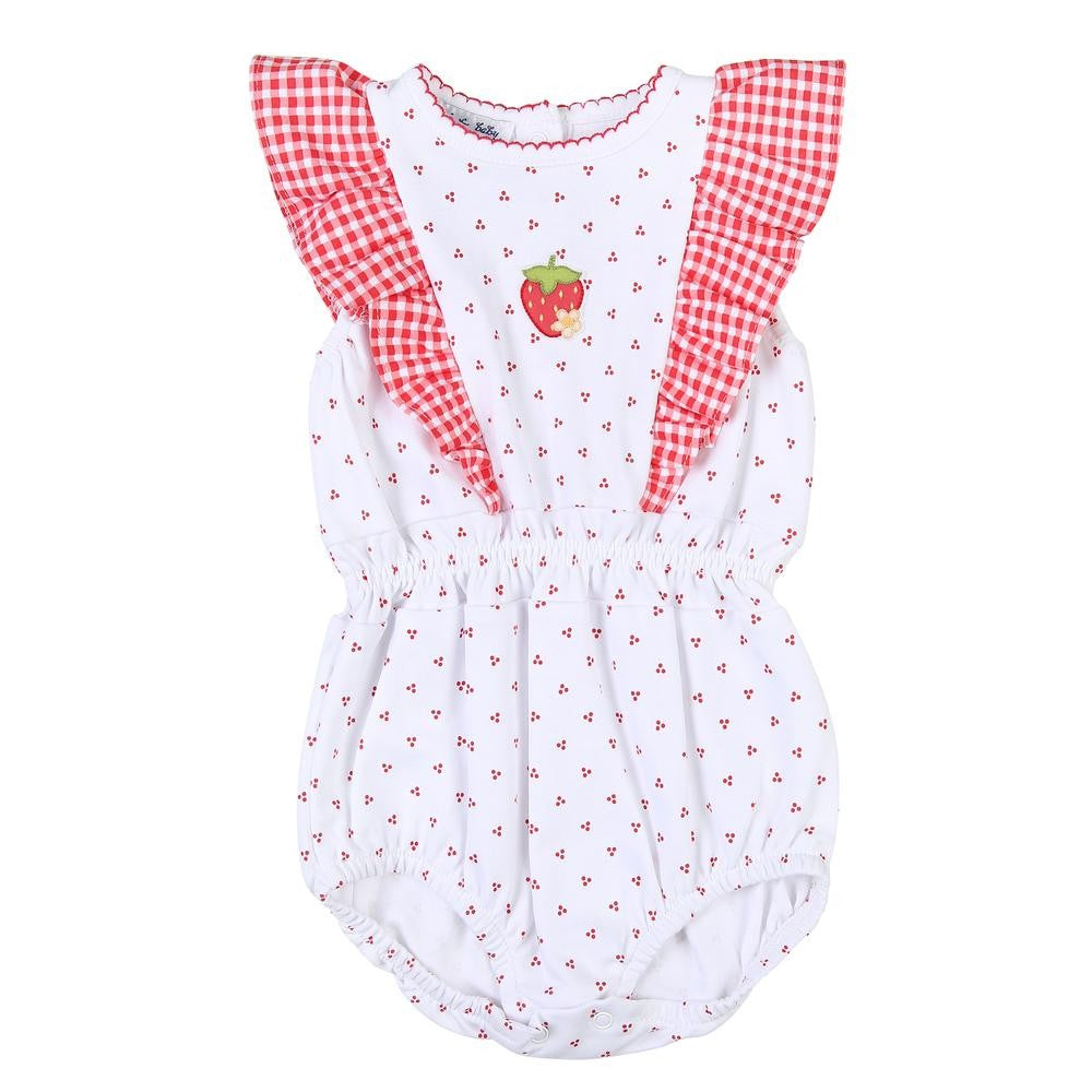 Magnolia Baby Girls Fresh Strawberries Embroidered Ruffle Flutters Bubble