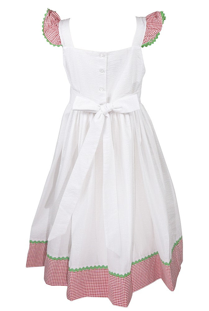 The Best Dressed Child Girls White / Red Gingham Smocked Watermelons Sun Dress