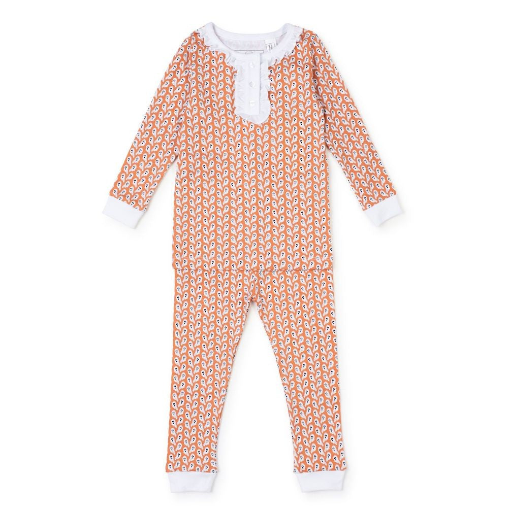 Lila & Hayes Girls Alden Pajamas Set - Orange Halloween Ghosts
