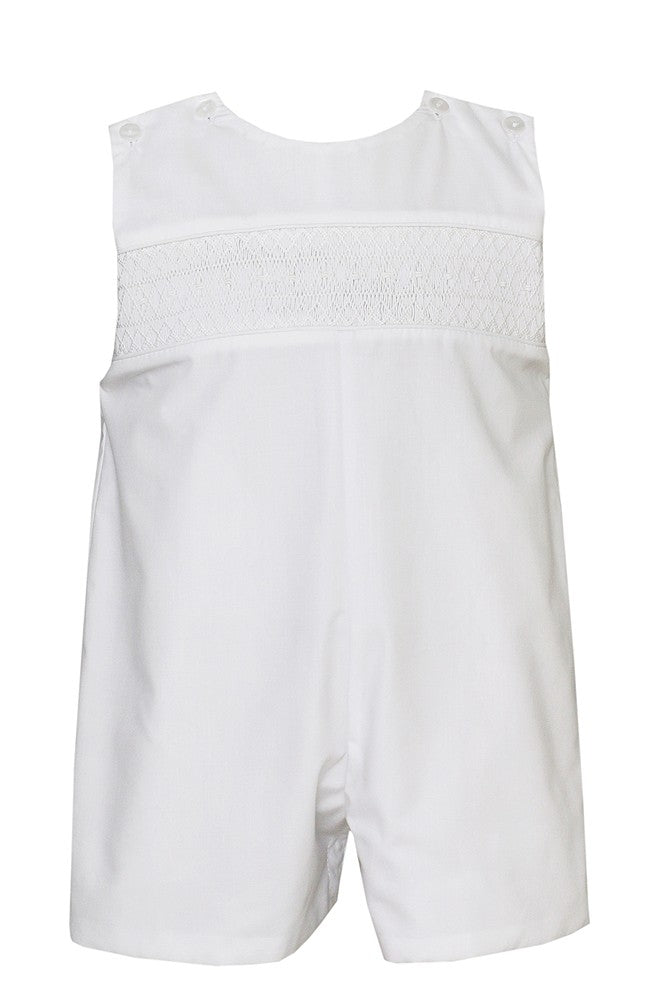 Petit Bebe Baby / Toddler Boys White Poplin Jon Jon - Smocked in White by Petit Bebe