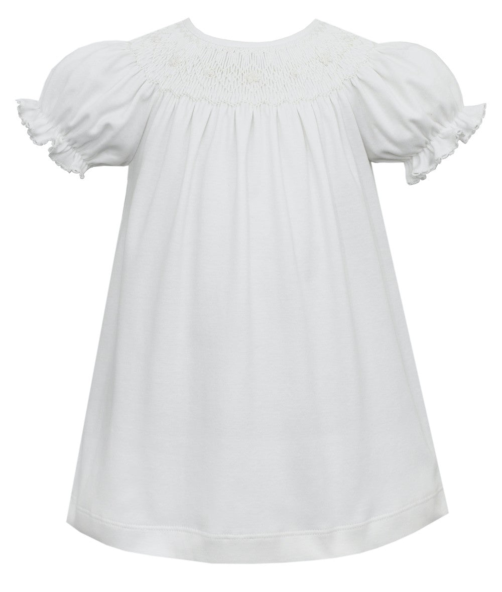 Petit Bebe Baby / Toddler Girls White Knit Smocked Bishop Dress