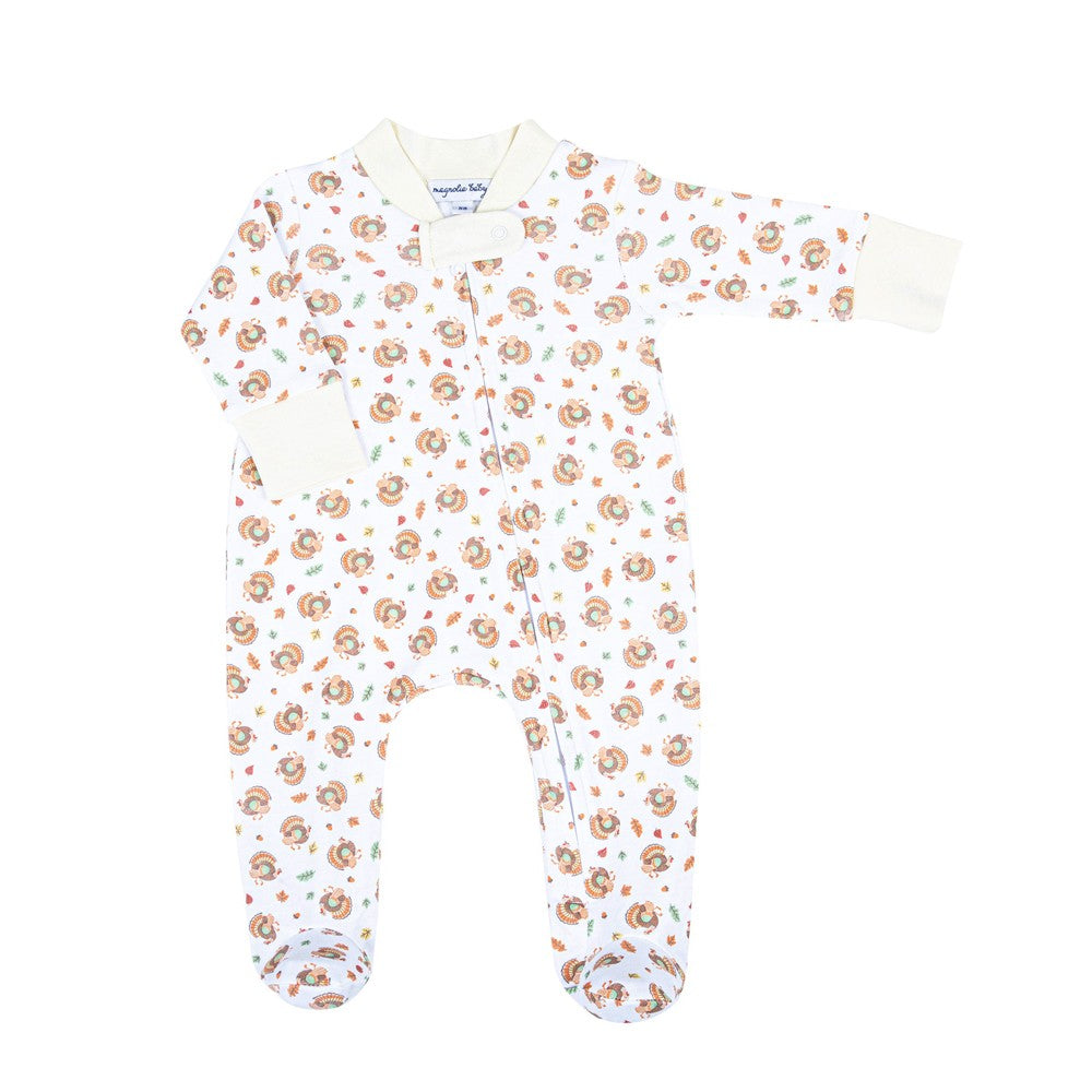 Magnolia Baby Thanksgiving Blessings Ivory Printed Zipper Footie