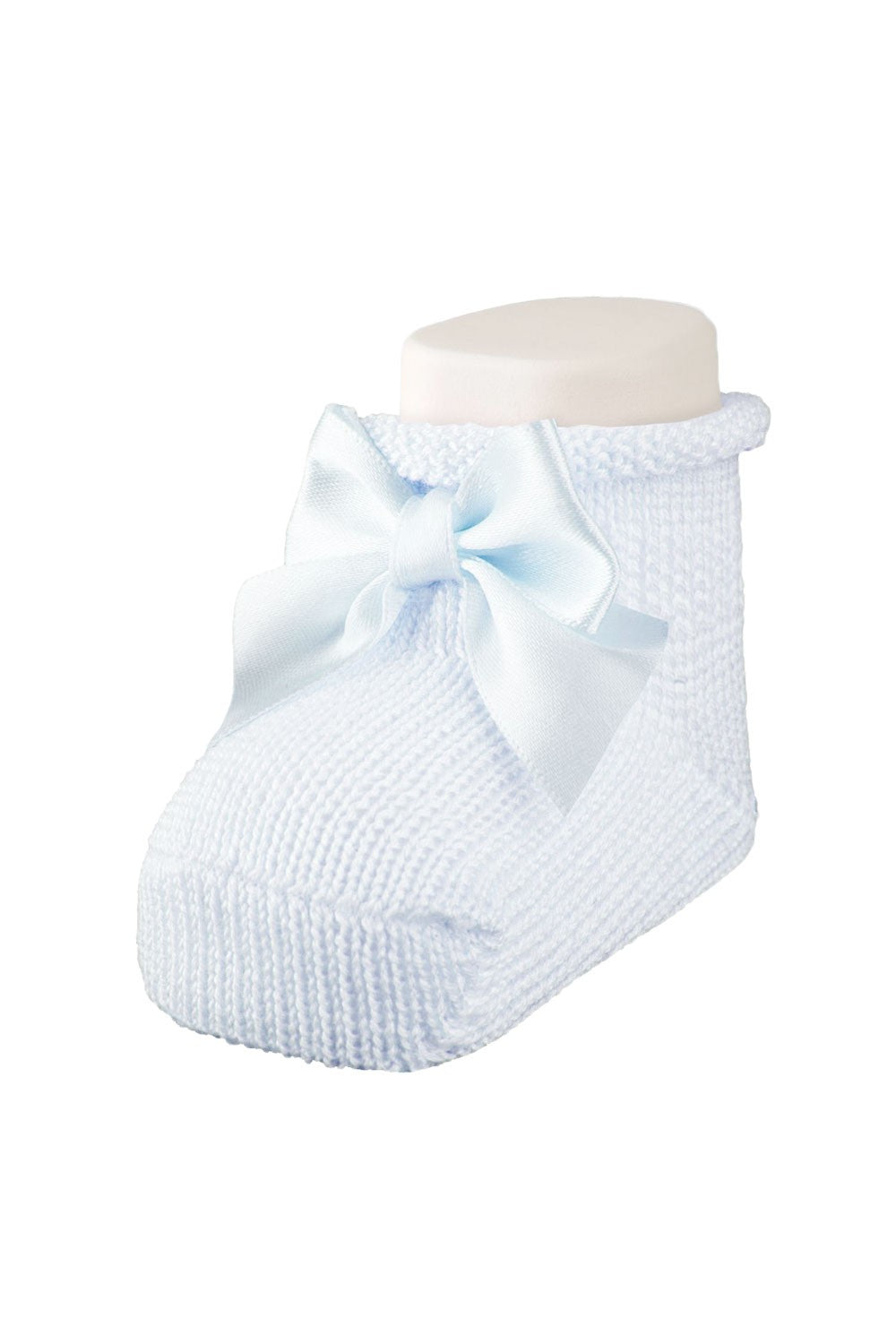 Carlomagno Socks - Scottish Yarn Newborn Booties with Bow - Sky Blue