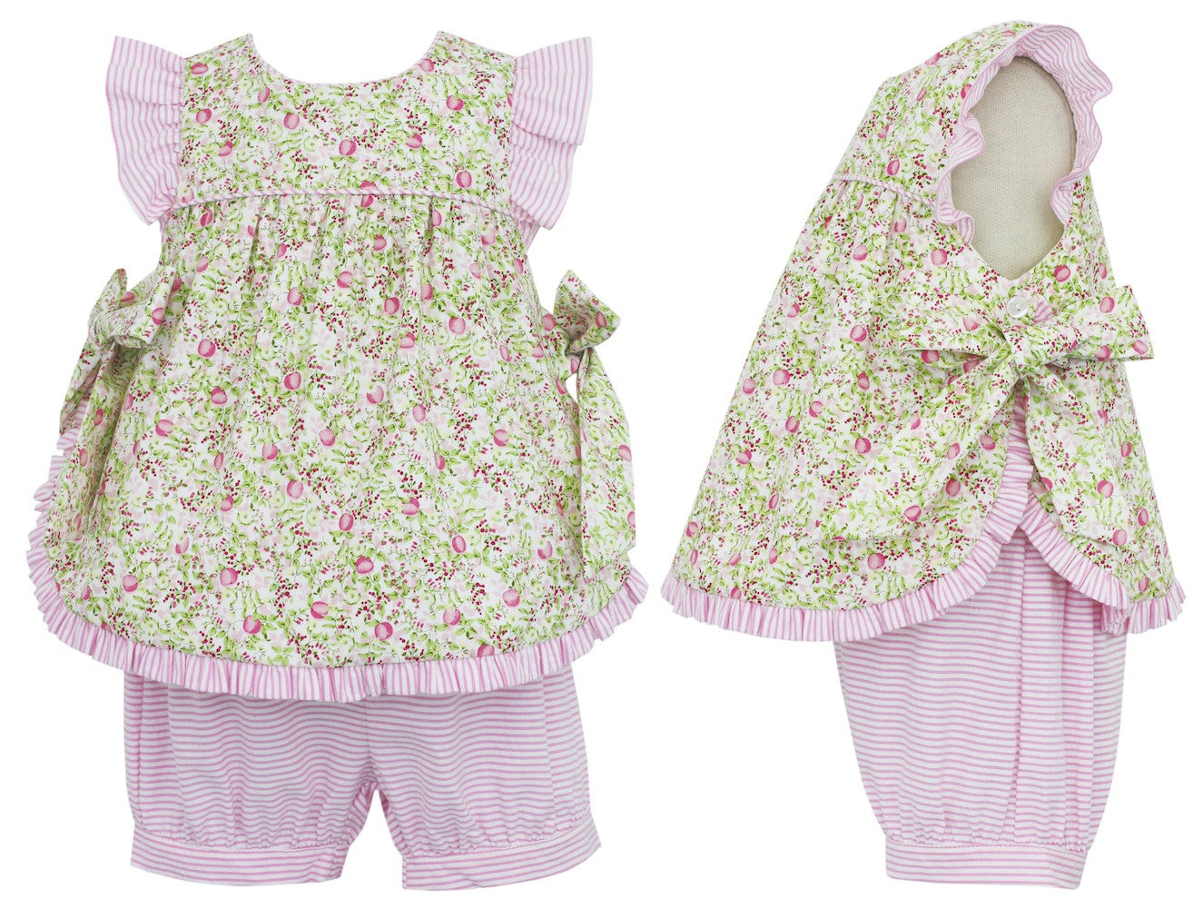 Claire & Charlie Baby / Toddler Girls Pink Floral & Seersucker Bloomers Set