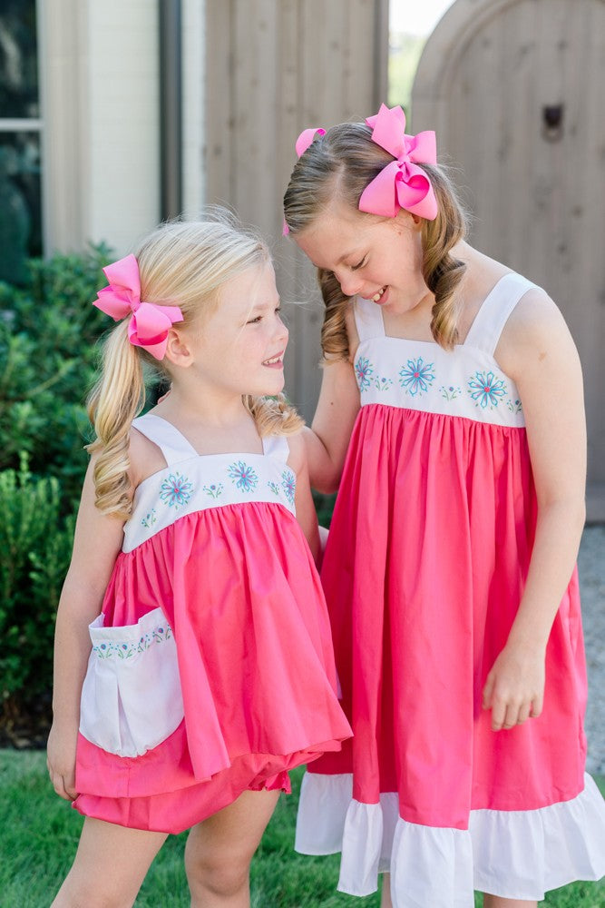 Proper Peony Girls Bloomers Set - Bright Pink Fiesta with Pockets