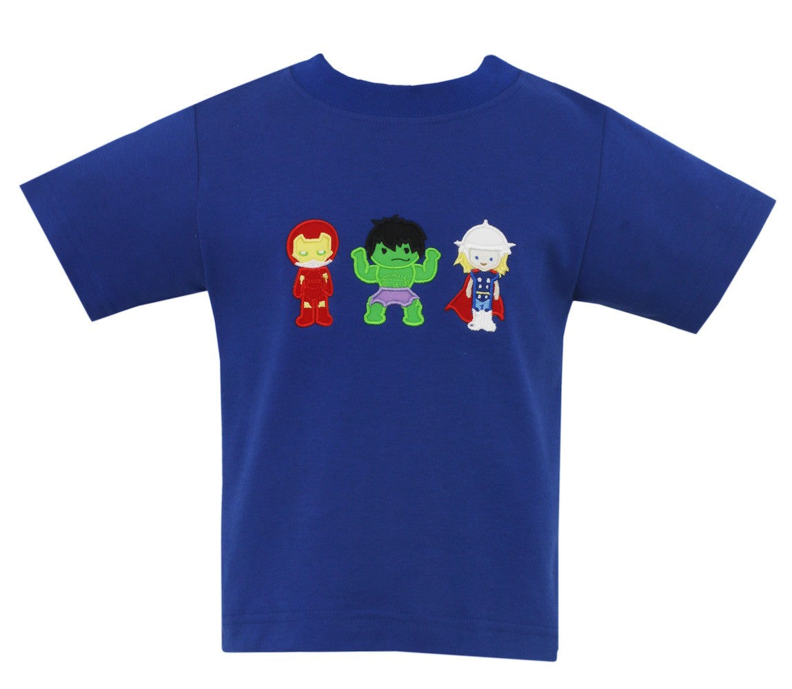Claire & Charlie Boys Royal Blue Shirt - Applique Super Heroes