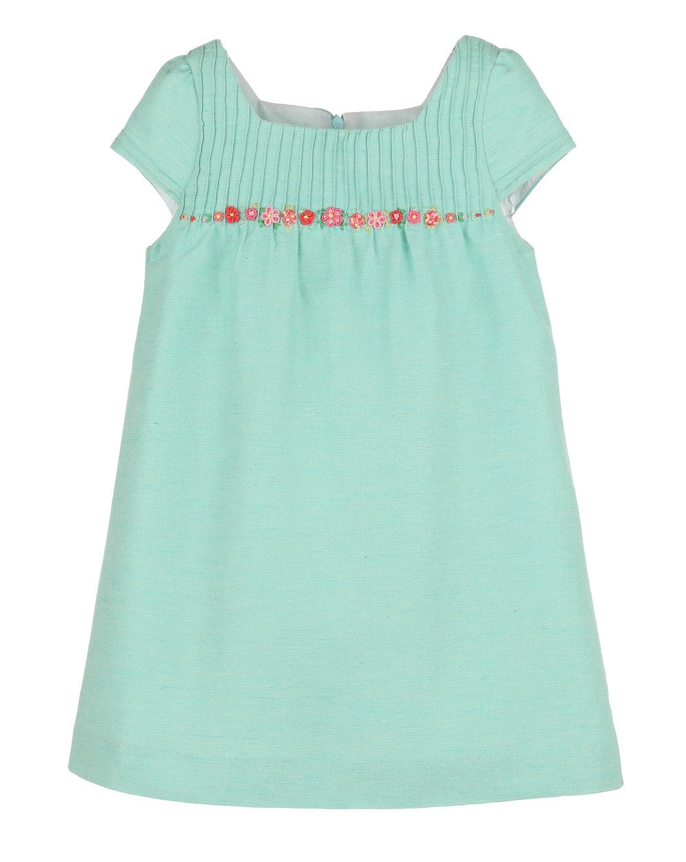 Luli & Me Girls Embroidery Bouquet Dress - Turquoise