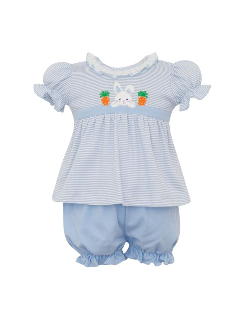Claire & Charlie Girls Light Blue Knit Bloomers Set - Bunny Face