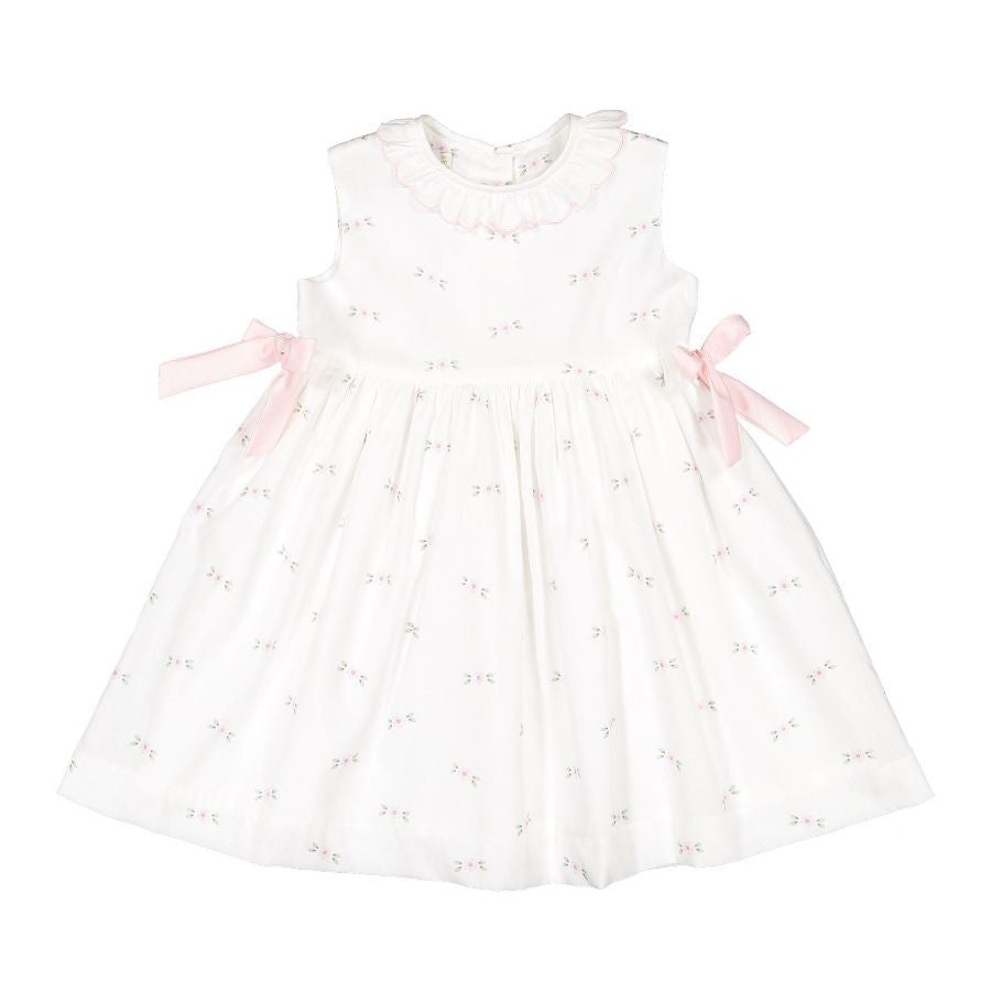 Sal & Pimenta Girls Sleeveless Dress - Pink Bows at Sides - Pink Blossoms