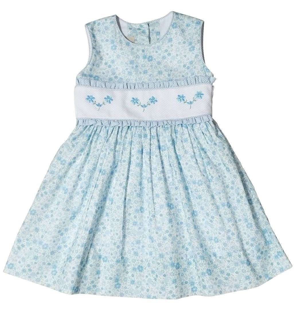 Marco & Lizzy Girls Blue Floral Carly Sleeveless Dress - Embroidery on Waist 5 Marco & Lizzy Girls Blue Floral Carly Sleeveless Dress - Embroidery on Waist 5