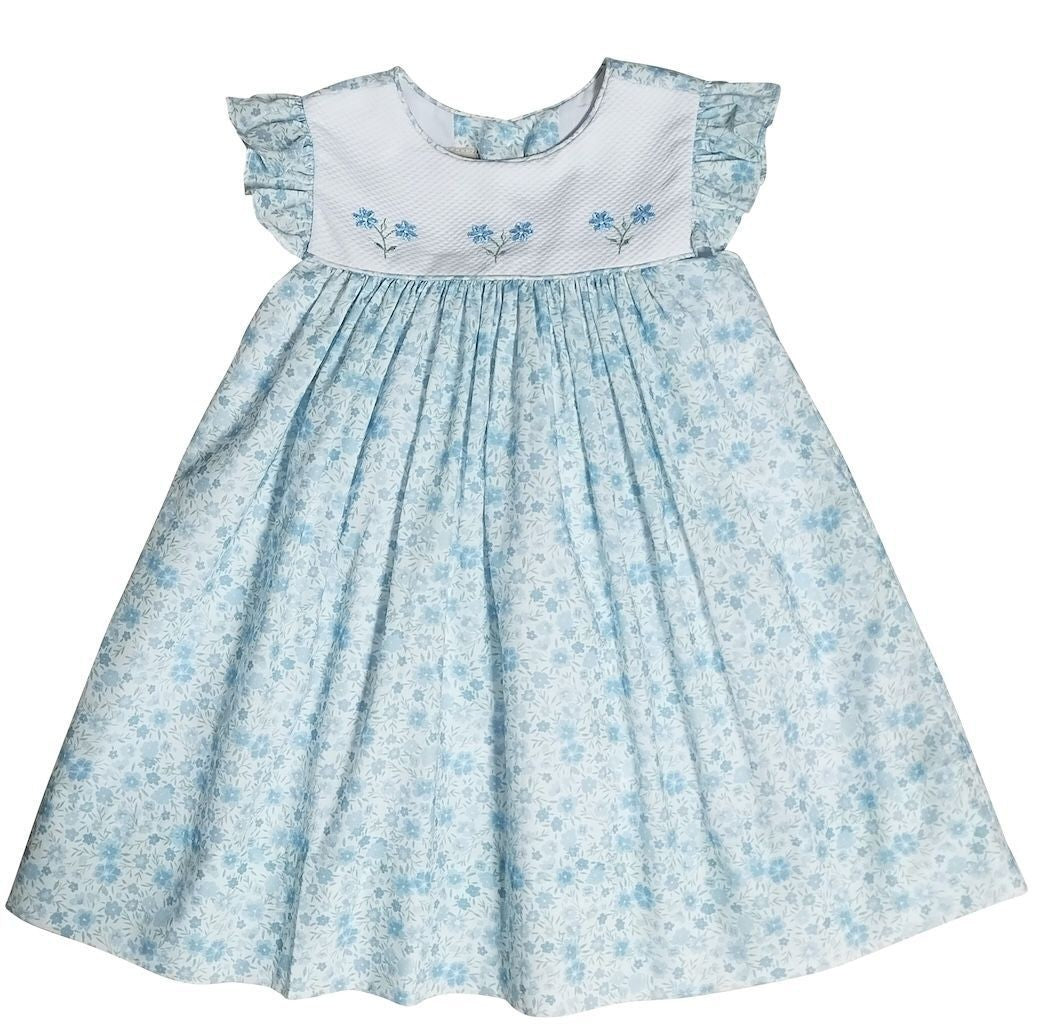 Marco & Lizzy Girls Blue Floral Carly Float Dress - Embroidery on White Collar 12M Marco & Lizzy Girls Blue Floral Carly Float Dress - Embroidery on White Collar 12M